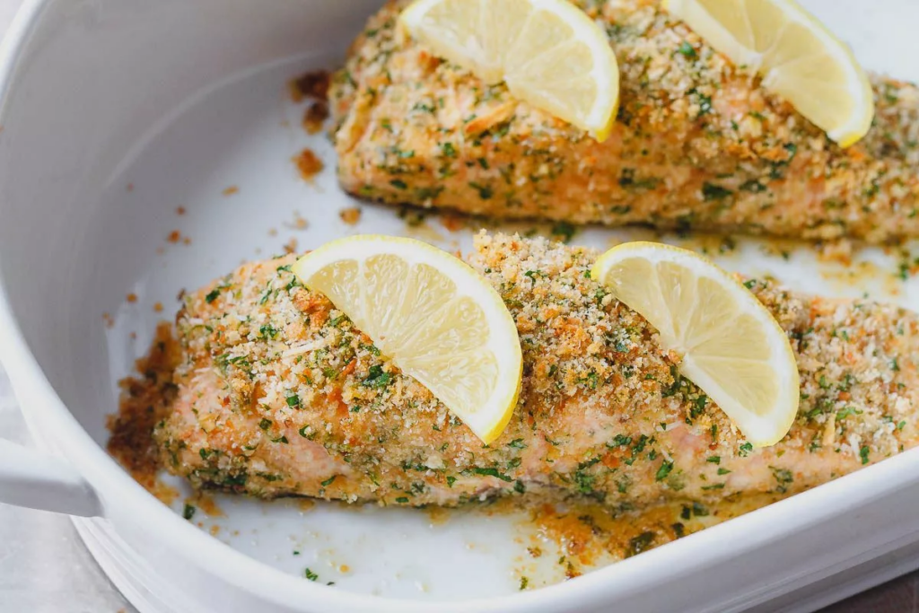 Salmão Assado com Crosta de Parmesão